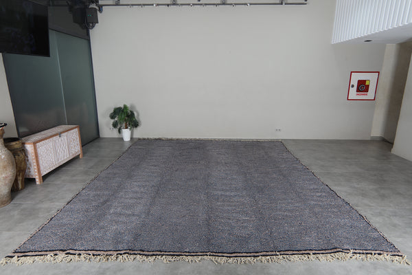 Gray Moroccan shag rug 11.5 x 13.6 ft - Handmade wool Berber carpet with black border
