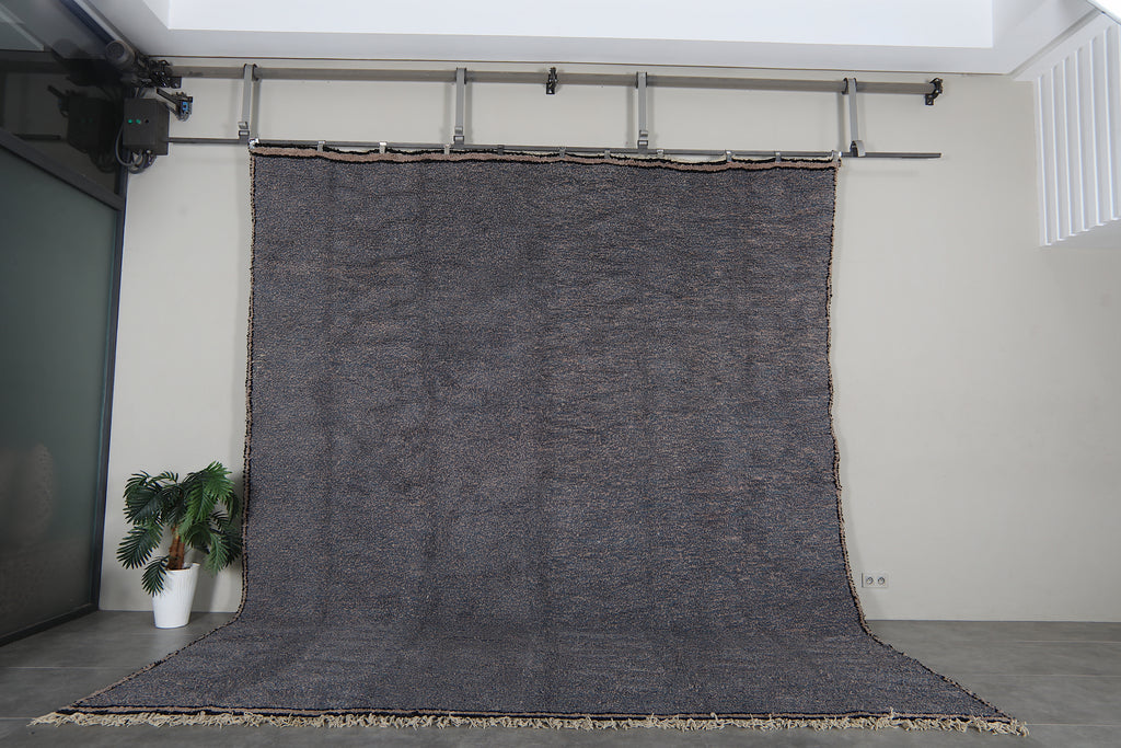 Gray Moroccan shag rug 11.5 x 13.6 ft - Handmade wool Berber carpet with black border