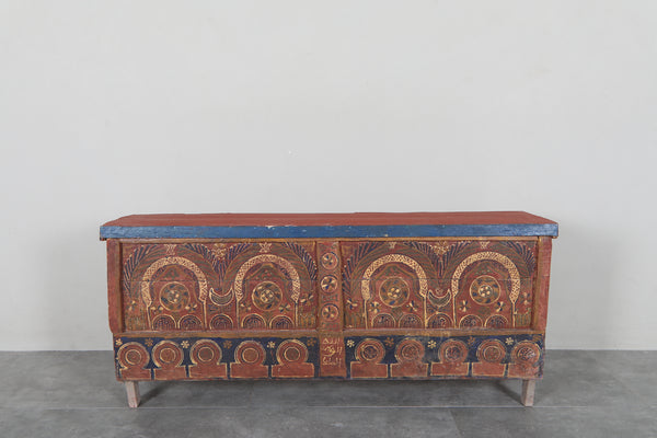 Vintage Moroccan chest H 22 inches x W 51.1 inches x D 12.5 inches