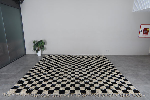 Checkered Moroccan shag rug 10.5x9.7 ft - Handmade wool Berber carpet