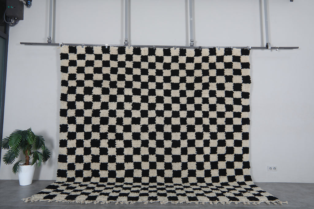 Checkered Moroccan shag rug 10.5x9.7 ft - Handmade wool Berber carpet