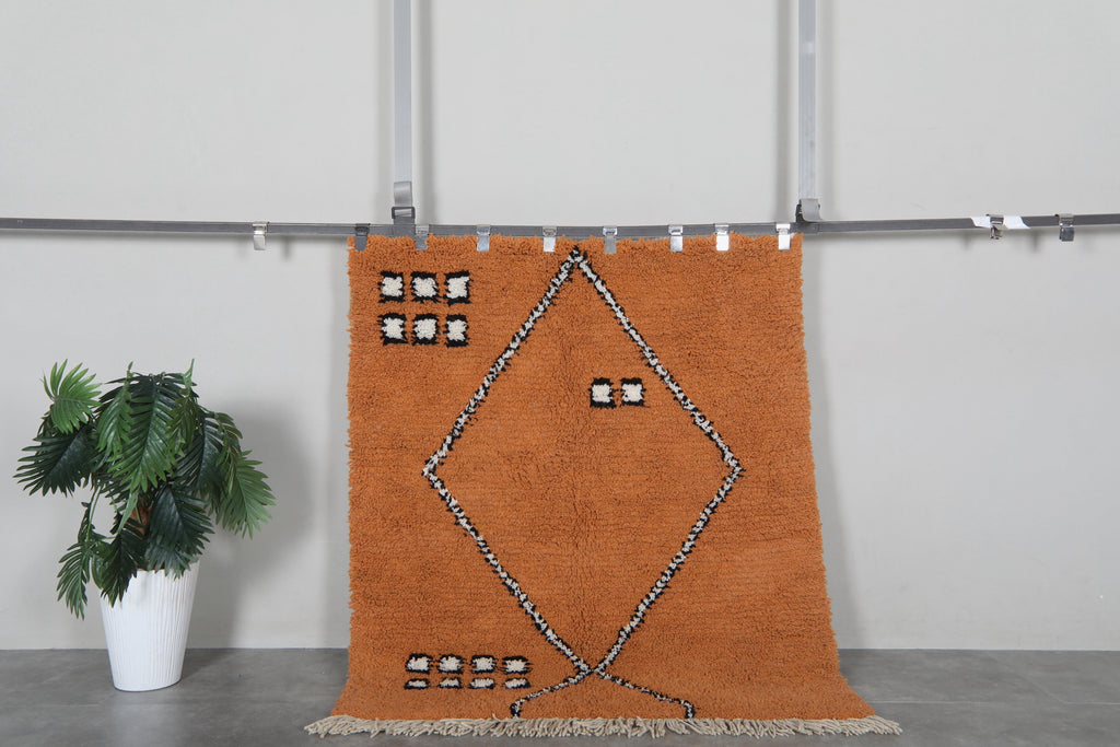 Orange Moroccan Rug 4.1 x 4.9 Feet – Terracotta Wool Rug
