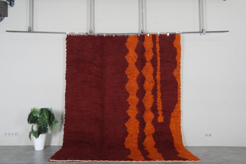Abstract Moroccan Rug 8 x 10.7 Feet – Burgundy Wool Rug