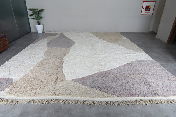 Cream Abstract Moroccan Rug 14.2x17.1 ft - Handmade Wool Berber Carpet