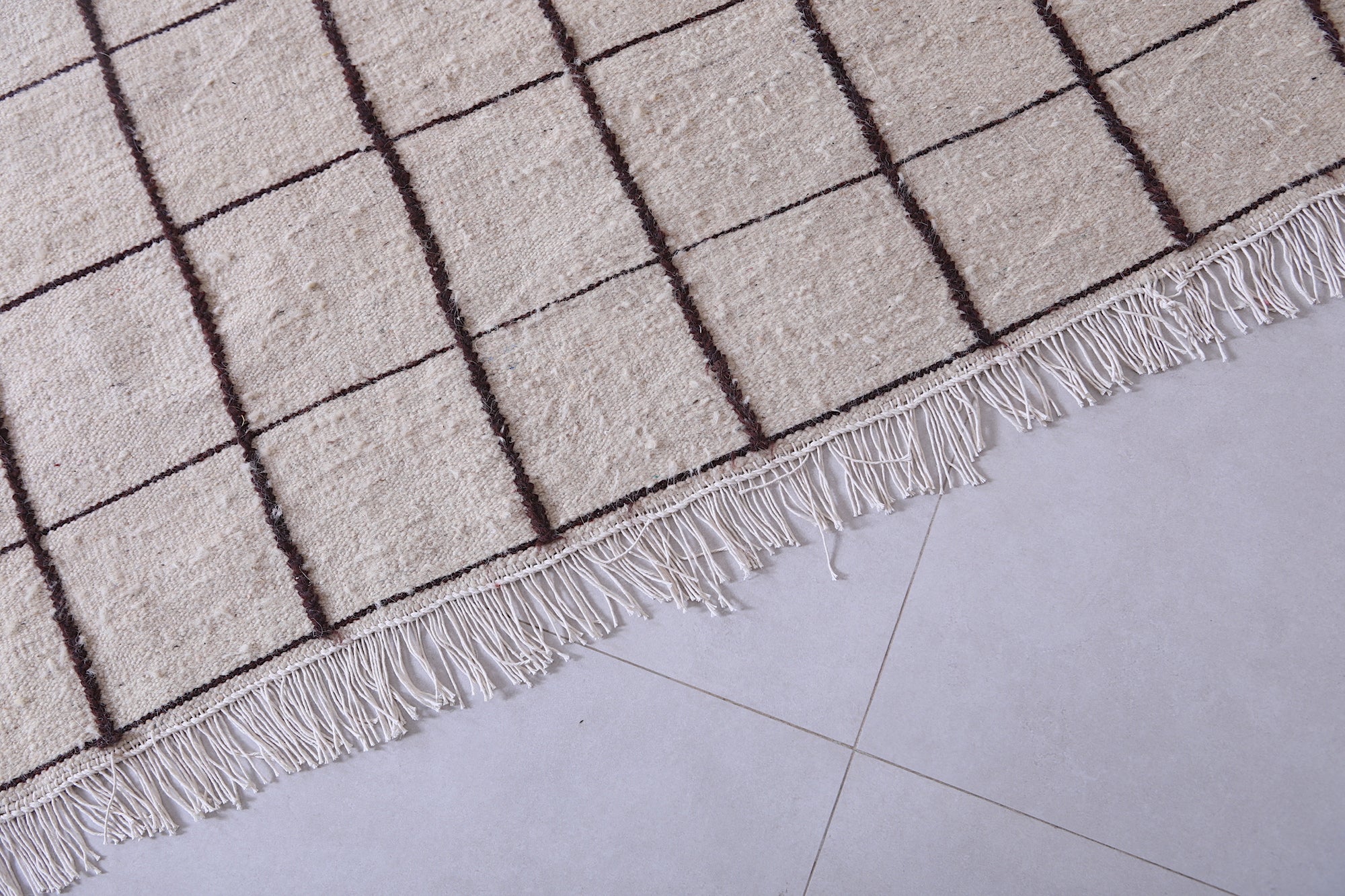 Custom Black Checkered Flatwoven Beige Rug – Beni ourain rug