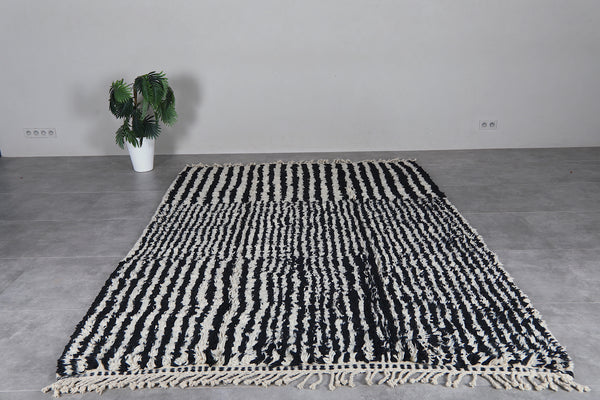 Black and Cream Moroccan Rug 6.7 x 9.8 Feet – Striped Wool Rug