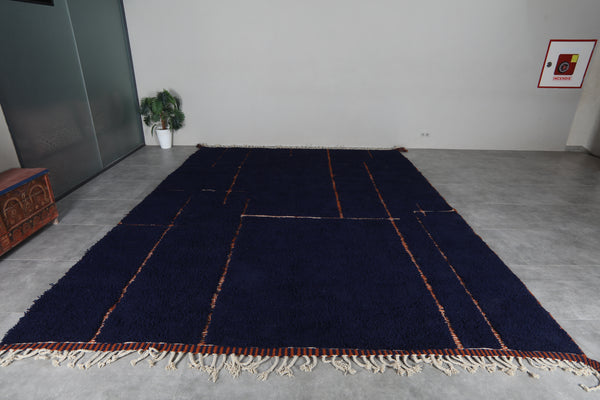 Navy blue moroccan rug - Copper line pattern beni ourain wool rug– Custom size