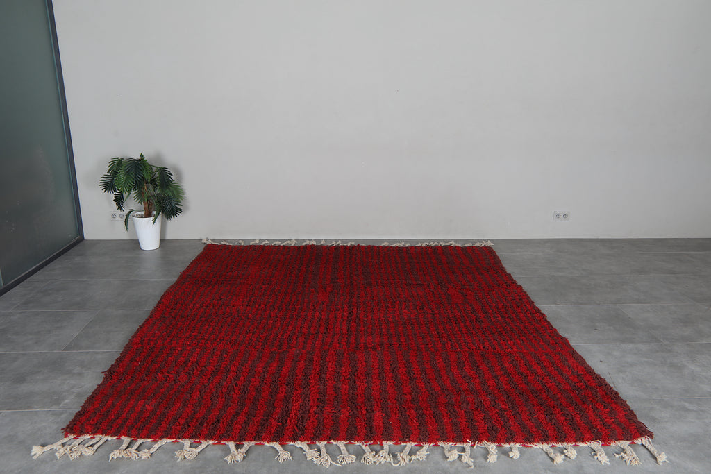Red moroccan rug - Striped beni ourain wool rug - Custom size