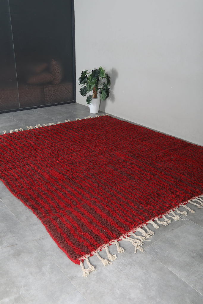 Red moroccan rug - Striped beni ourain wool rug - Custom size
