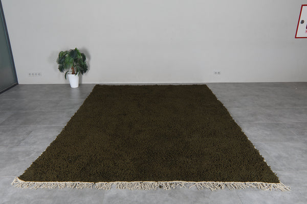 Olive Green Moroccan shag rug 8.2x11 ft - Handmade wool Berber carpet