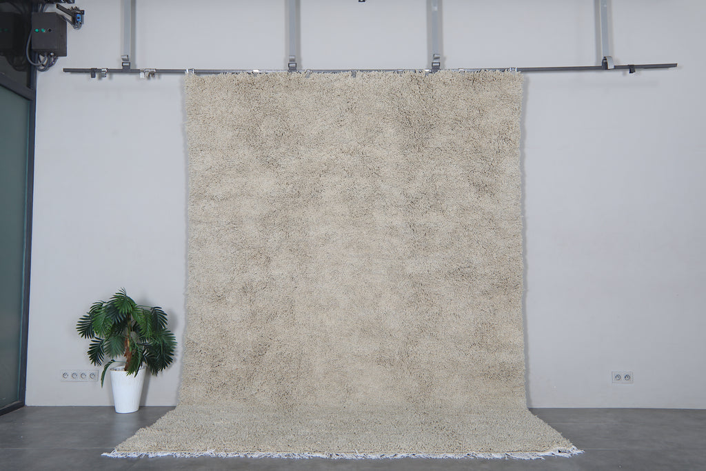 Beige Moroccan shag rug 8.4x12.1 ft - Handmade wool Berber carpet
