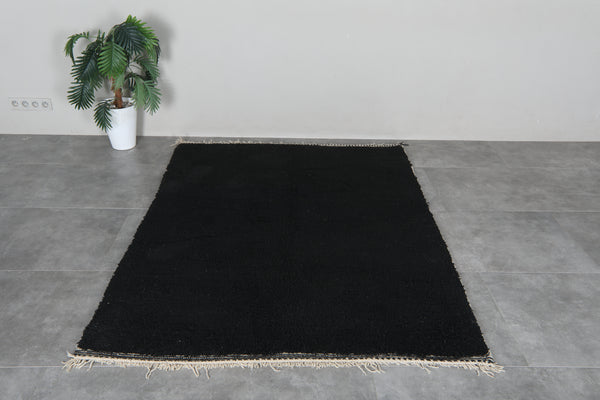 Black Moroccan shag rug 5.2x6.9 ft - Handmade wool Berber carpet