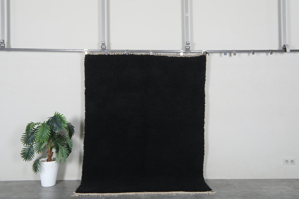 Black Moroccan shag rug 5.2x6.9 ft - Handmade wool Berber carpet
