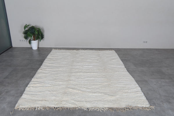 Cream Moroccan shag rug 6.8x9.4 ft - Handmade wool Berber carpet