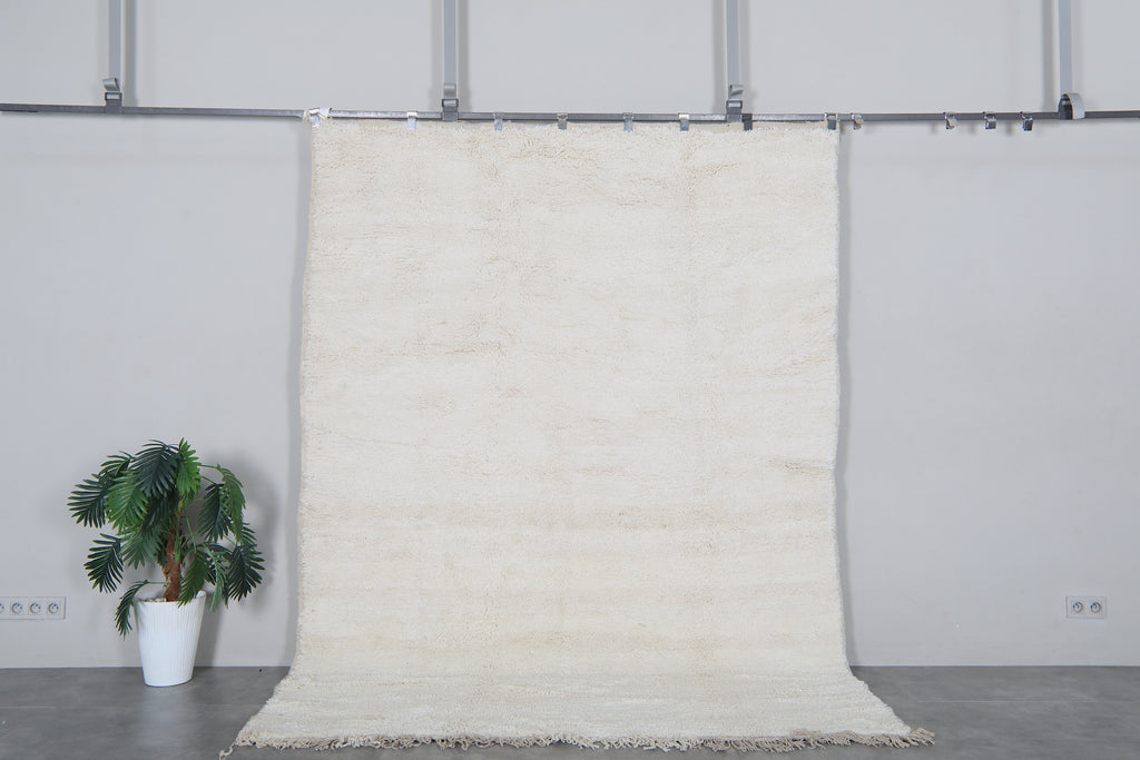 Cream Moroccan shag rug 6.8x9.4 ft - Handmade wool Berber carpet