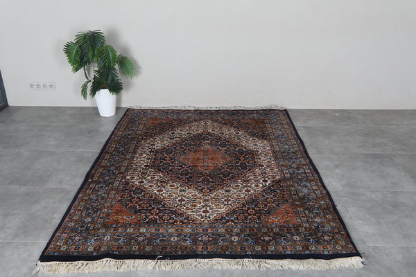Vintage Persian style rug 5.8x7.8 ft - Handmade wool carpet with ornate floral border