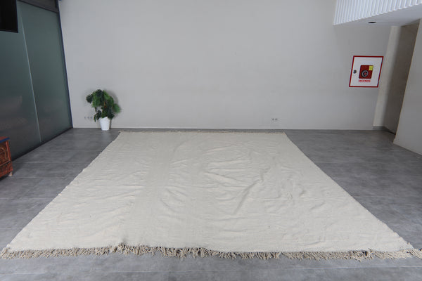 Large cream Moroccan kilim rug 11.4x15.4 ft - Handmade Berber flatweave carpet