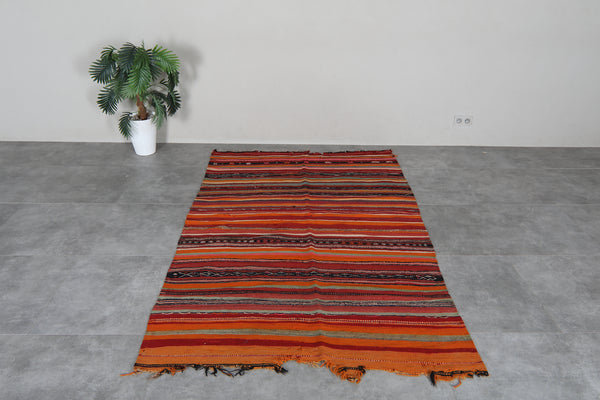 Striped Moroccan kilim rug 4.8x7.4 ft - Handmade Berber flatweave carpet