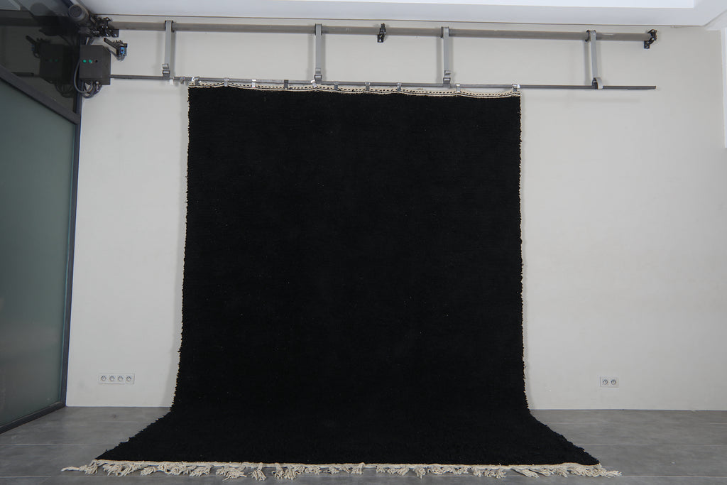 Black Moroccan shag rug 9.4x13.2 ft - Handmade wool Berber carpet