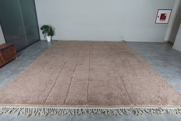 Taupe Moroccan shag rug 12.2x15.6 ft - Handmade wool Berber carpet with raised lines
