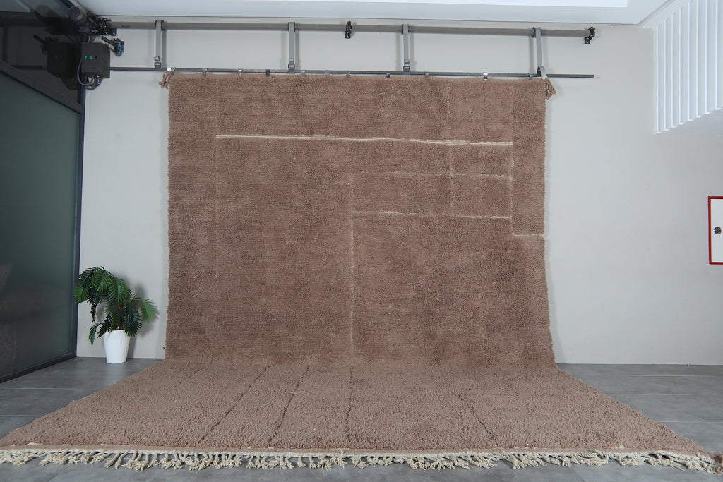 Taupe Moroccan shag rug 12.2x15.6 ft - Handmade wool Berber carpet with raised lines