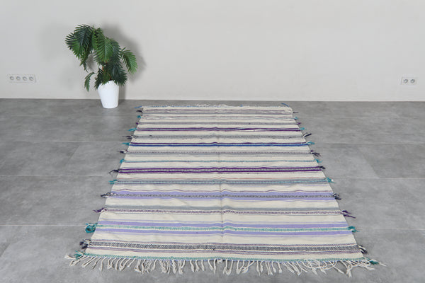 Striped Moroccan kilim rug 5x7.7 ft - Handmade Berber flatweave carpet