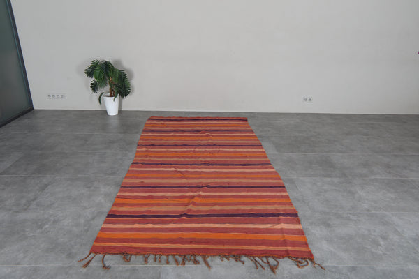 Orange Moroccan kilim runner 5.1x10.1 ft - Handmade Berber flatweave carpet