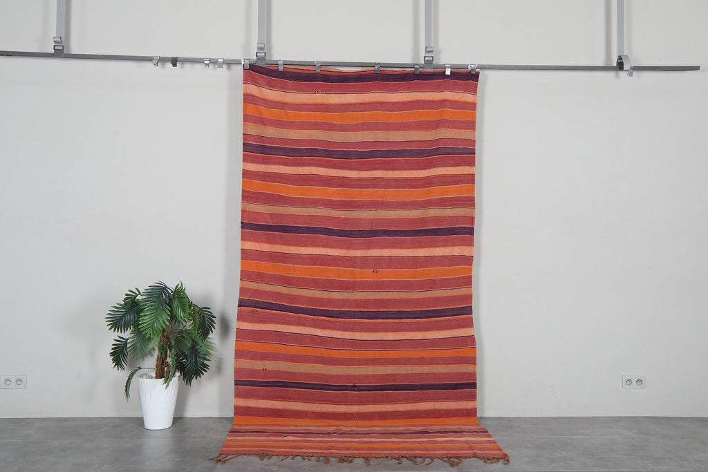Orange Moroccan kilim runner 5.1x10.1 ft - Handmade Berber flatweave carpet