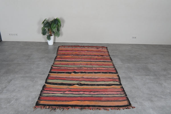 Coral Moroccan kilim runner 4.9x9.2 ft - Handmade Berber flatweave carpet