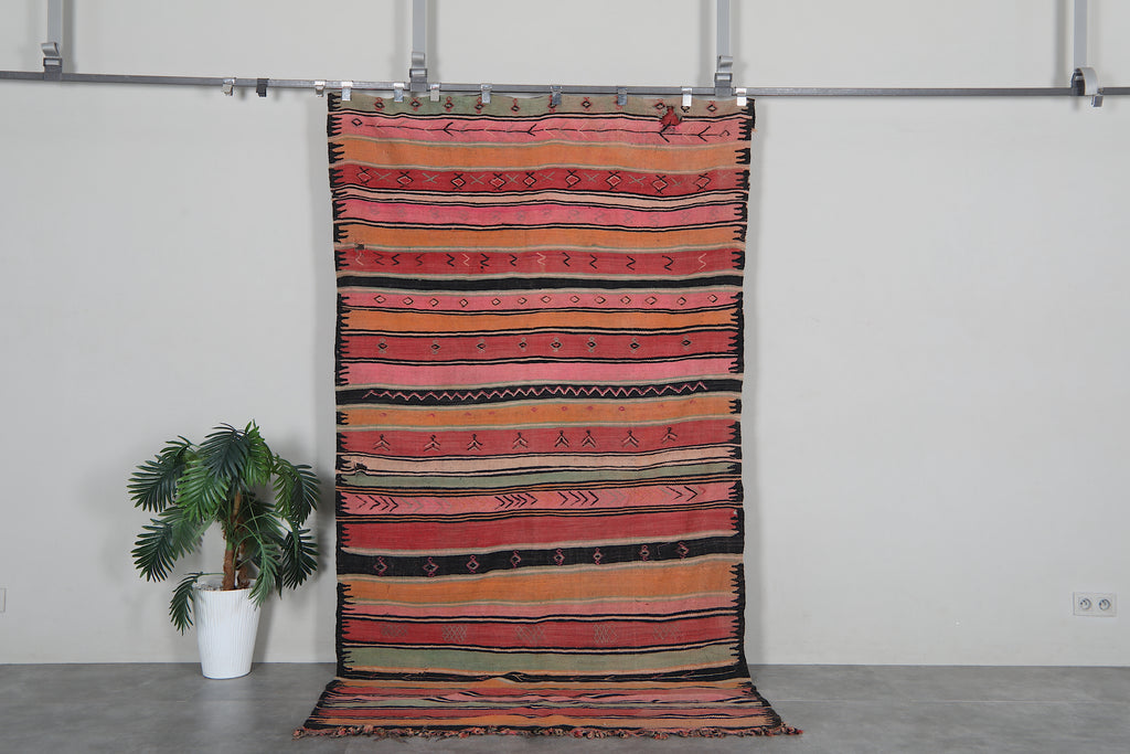 Coral Moroccan kilim runner 4.9x9.2 ft - Handmade Berber flatweave carpet