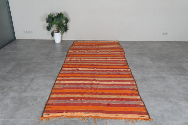 Orange Moroccan kilim runner 4.6x10.9 ft - Handmade Berber flatweave carpet