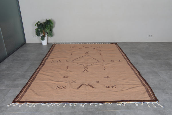 Tan Moroccan kilim rug 7.6x10.4 ft - Handmade Berber flatweave carpet with tribal motifs - Vintage wool area rug
