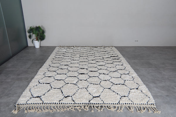 Handmade Moroccan Wool Rug - Ivory Cream Area Rug - Black Honeycomb Berber Design - Custom size