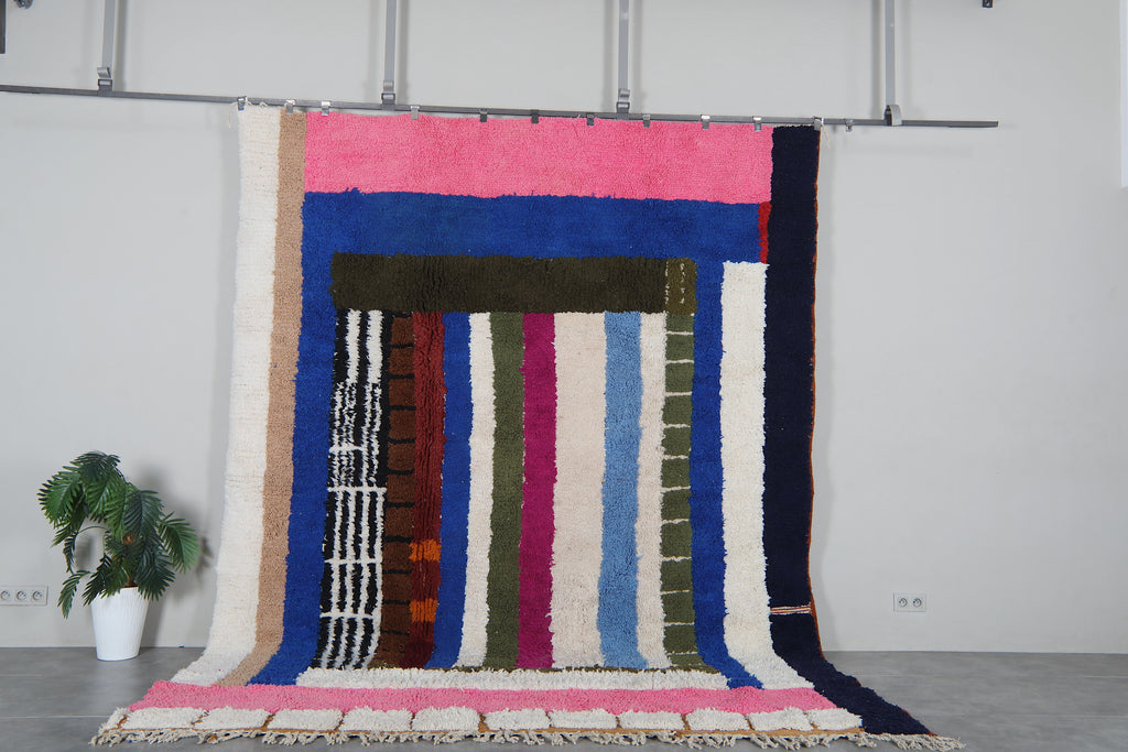 Colorful Moroccan shag rug 9x12 ft - Handmade wool Berber carpet