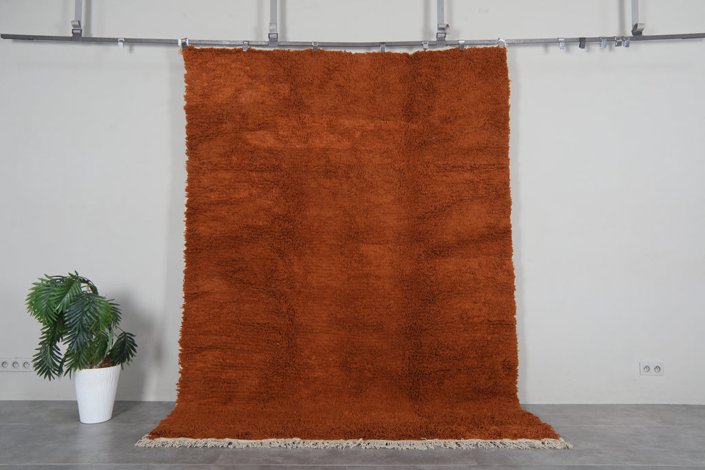 Brown moroccan wool rug 7 x 9.6 ft – Handmade shag area rug – Vintage berber tribal carpet