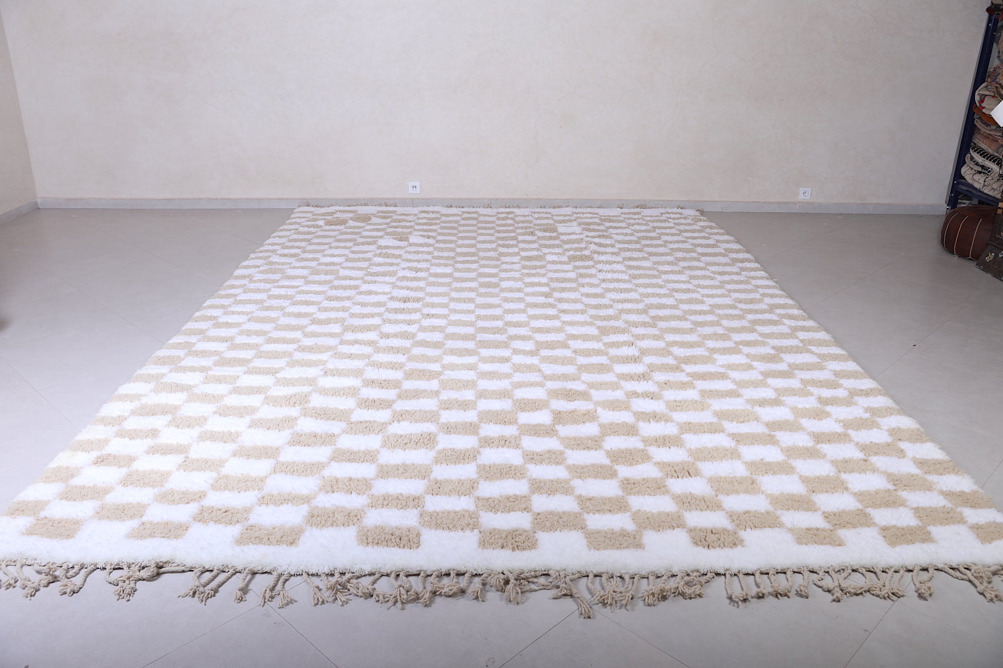 Custom Beige & White Checkered Rug – Beni ourain rug