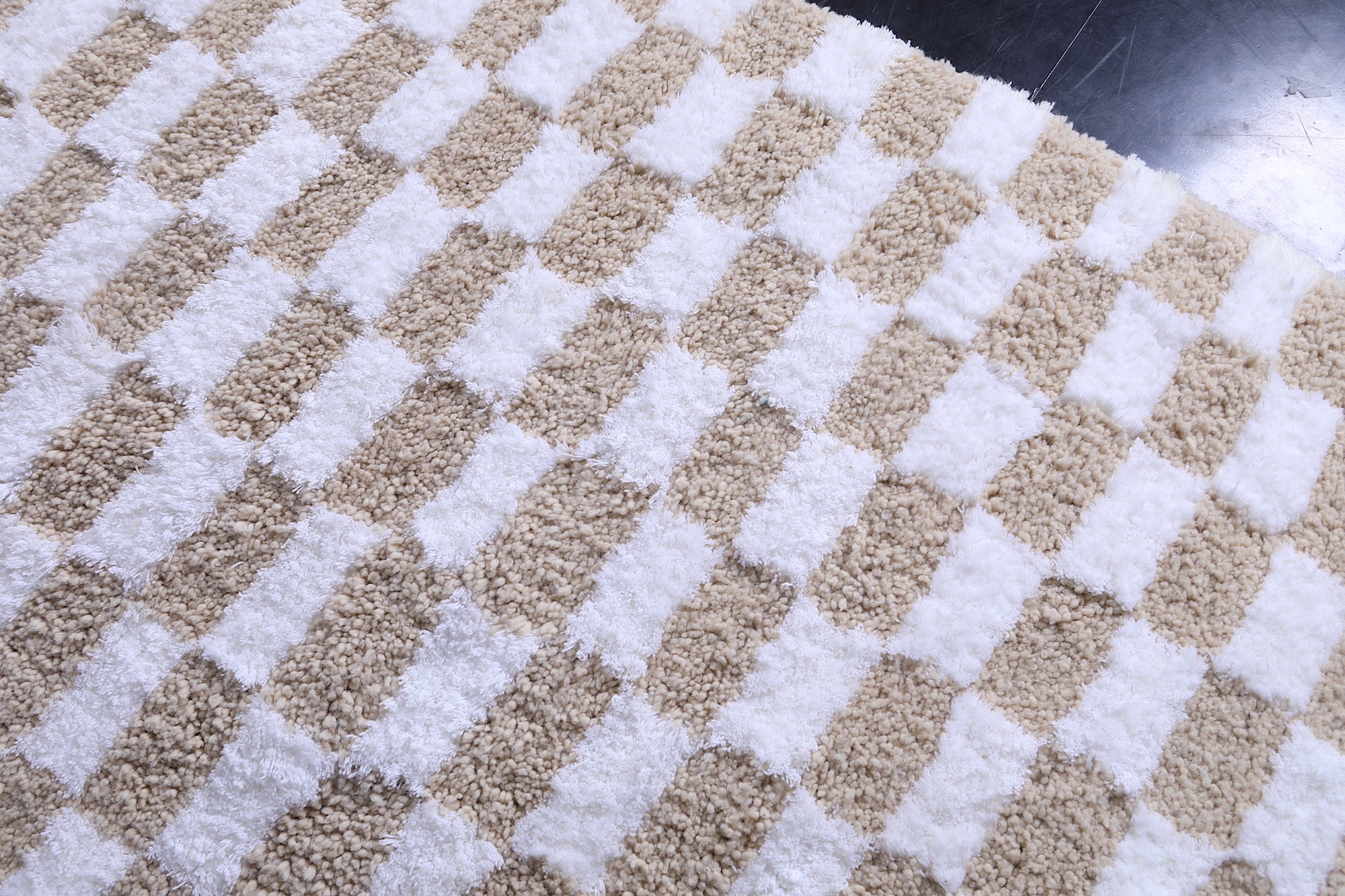 Custom Beige & White Checkered Rug – Beni ourain rug