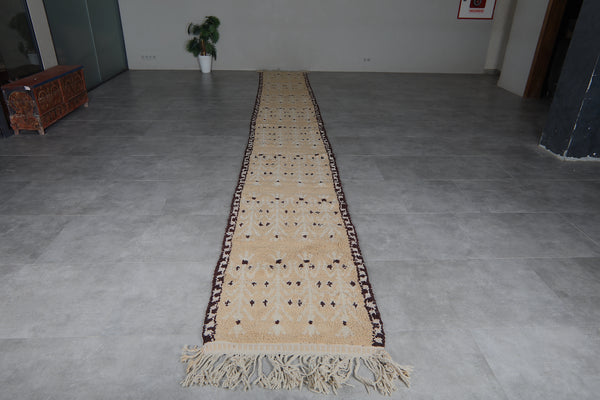 Beige Moroccan runner rug 2.5x23.1 ft - Handmade wool Berber carpet with tribal border details