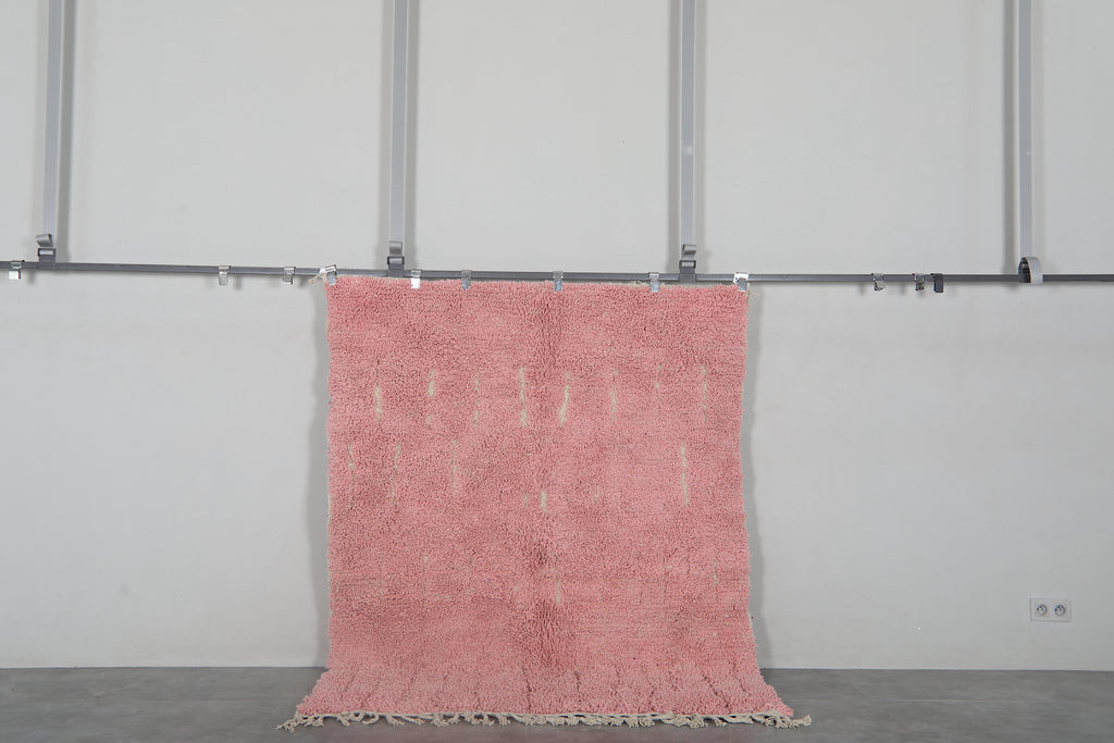 Pink Moroccan shag rug 5.2x6.6 ft - Handmade wool Berber carpet