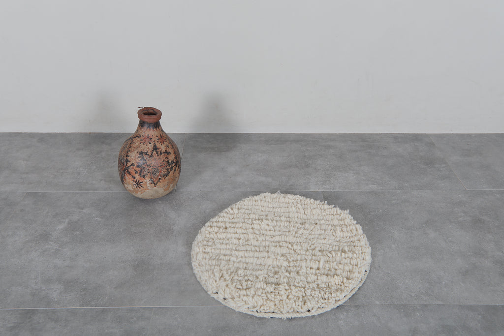 Rounded 2 feet moroccan rug - hand knotted rug - wool rug