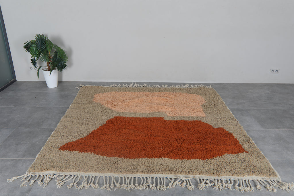 Abstract Moroccan shag rug 7.4x7.4 ft - Handmade wool Berber