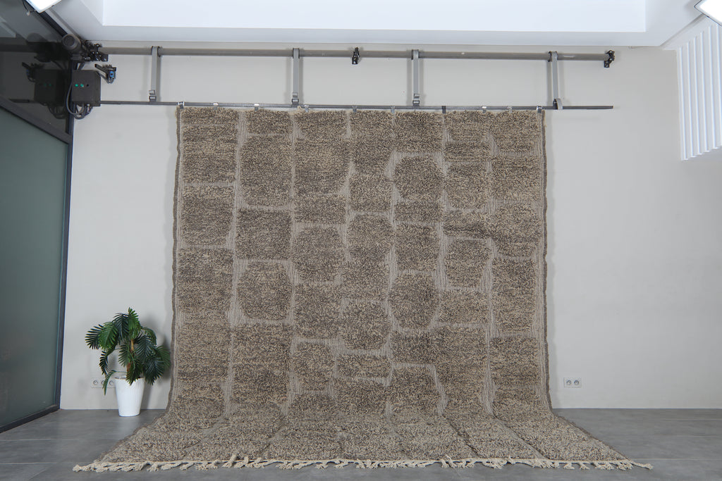 Stone Gray Moroccan Rug - Textured Geometric Beni Ourain Wool Rug - Custom size