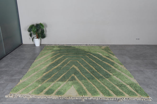 Handmade Moroccan rug 8 x 10.2 Ft green and cream geometric pattern | Modern decor