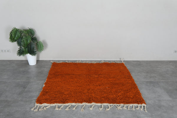 Burnt orange Moroccan shag rug 5.4x5.3 ft - Handmade wool Berber carpet with minimalist texture