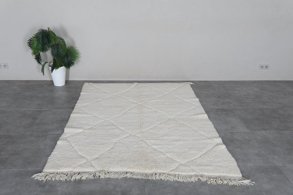 Cream Moroccan shag rug 5.3x7.2 ft - Handmade wool Berber carpet with subtle diamond details