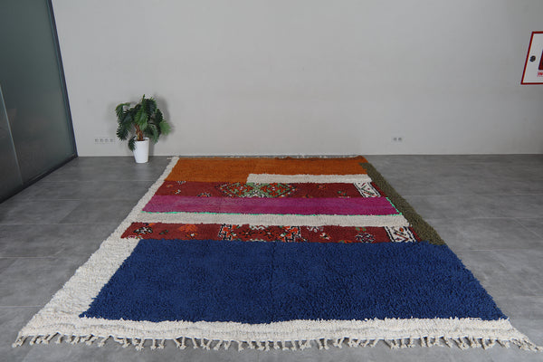 Colorful Moroccan shag rug 9x12 ft - Handmade wool Berber carpet with patchwork design