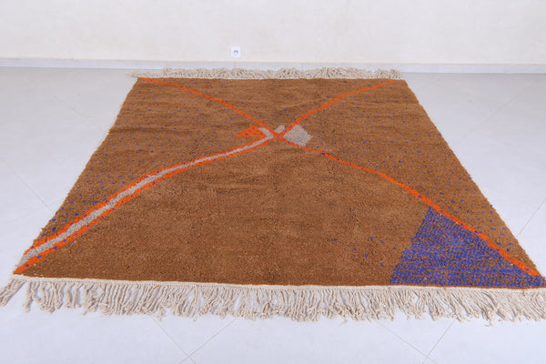 Brown custom Moroccan rug with colorful patterns – Vibrant home decor