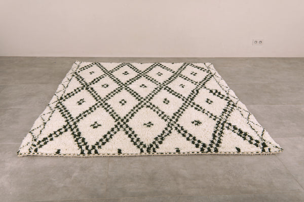 Custom Moroccan rug - Cream & deep green diamond pattern