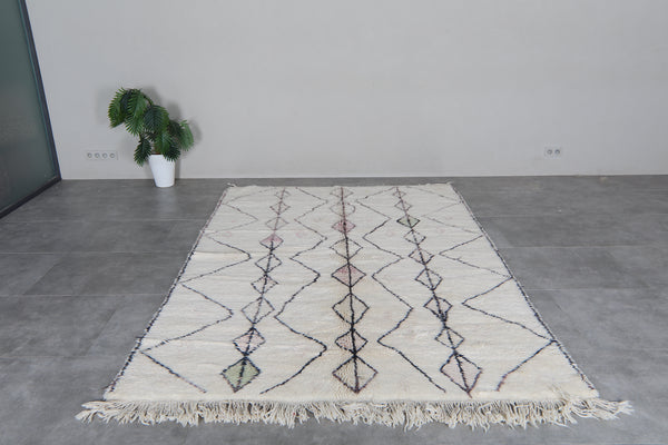 Ivory Moroccan Rug 6.5 x 9.6 feet – Diamond Geometric Wool Shag Rug