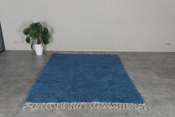 Blue Moroccan shag rug 5.8x7.2 ft - Handmade wool Berber carpet